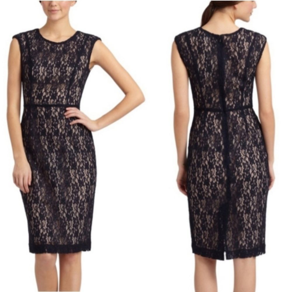 𝅺FRENCH CONNECTION Angela Navy Lace Dress Size 2